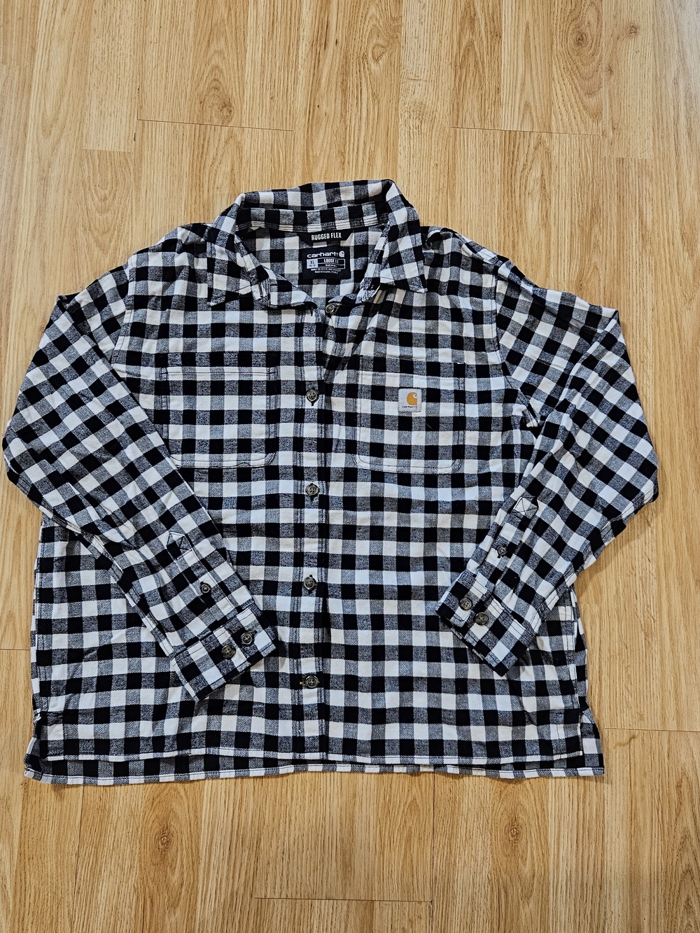 Carhartt Black & White Buffalo Check Button-Down Shirt Sz XL Rugged Flex